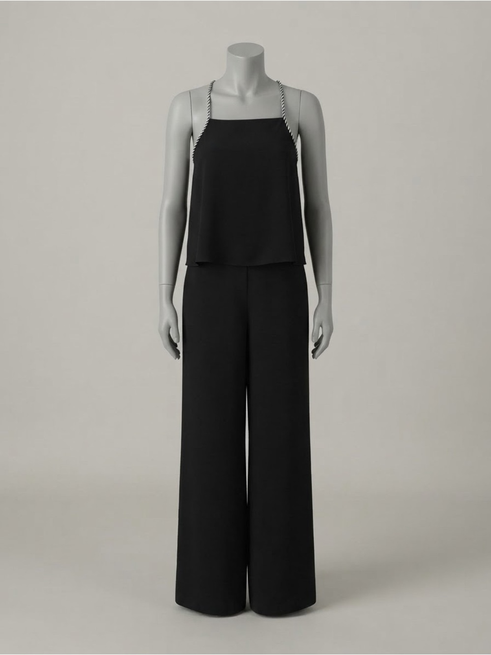 Zara Trafaluc Black Wide Leg Jumpsuit S Open Back Criss Cross Rope Straps